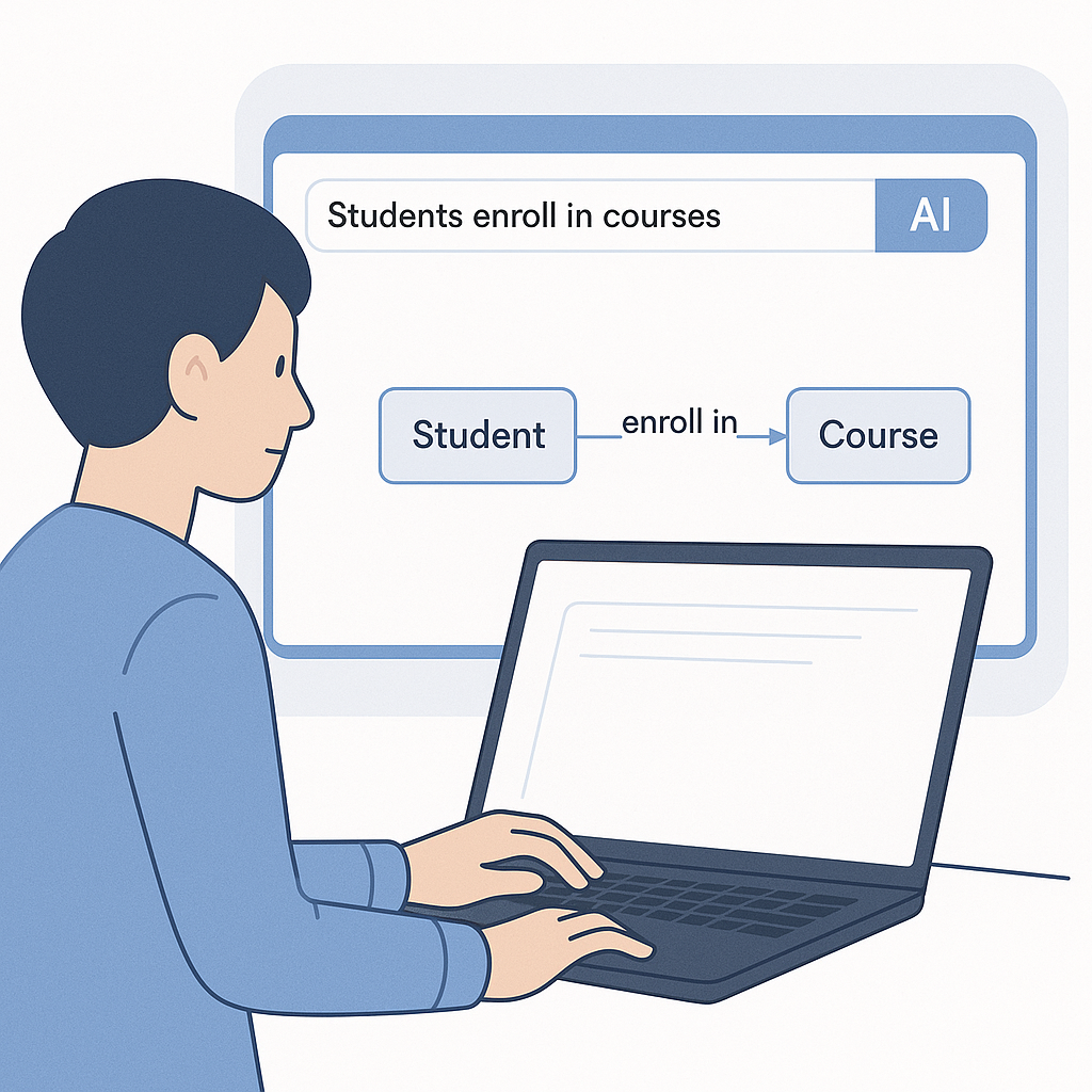 AutoDia AI converting a plain-English prompt into a relational ERD